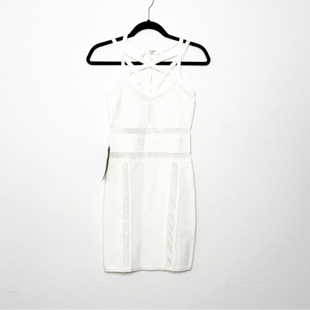 Bebe NEW WITH TAGS! Women's White Mesh & Cage Bandage Dress Bodycon Size S